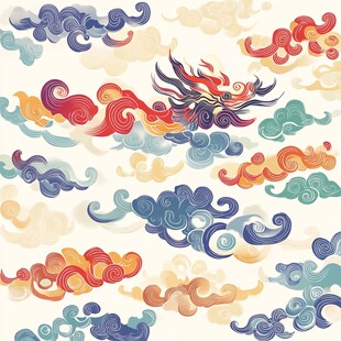 中式祥瑞云纹与龙首图案