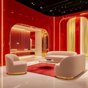奢华红金风室内休息空间
