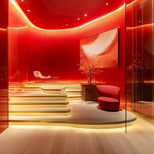 红色奢华现代风室内空间