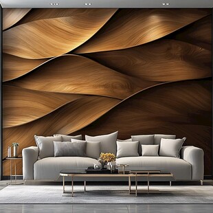 木质波浪纹理客厅背景墙