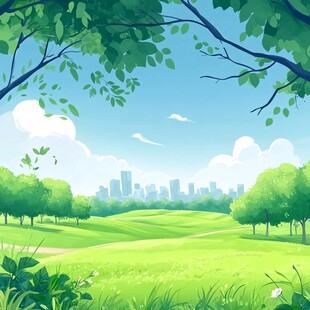 绿野城市间的清新自然景