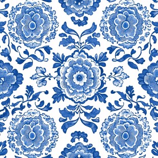 蓝白花卉中式传统图案