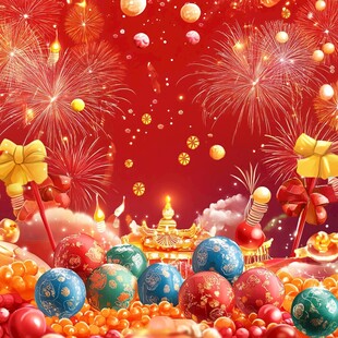 喜庆春节烟花装饰元素图