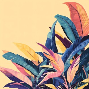 多彩热带植物插画
