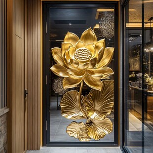 金色莲花艺术玻璃门