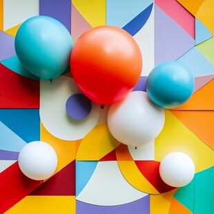 多彩几何背景下的缤纷气球