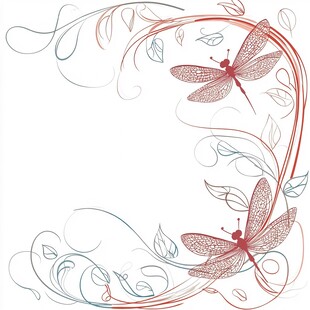 蜻蜓花卉装饰边角图案
