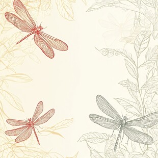 蜻蜓与叶的精致手绘插画