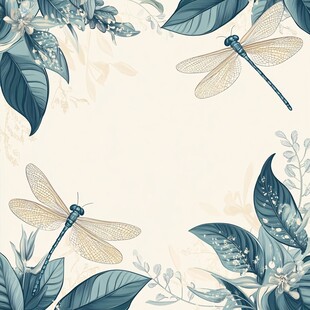 清新叶间双蜻蜓插画