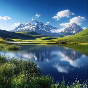 雪山下的宁静湖泊美景