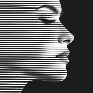 黑白条纹勾勒的女性侧影