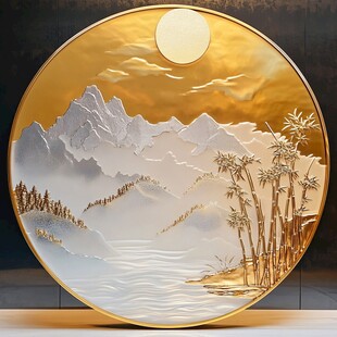 金盘绘就山水月夜图景