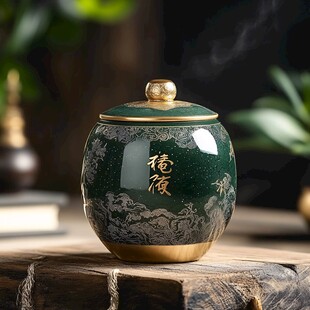 中式绿瓷茶叶罐古韵雅致
