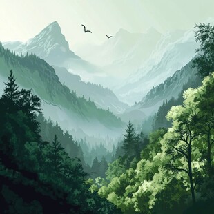 山间晨景 飞鸟绕翠谷