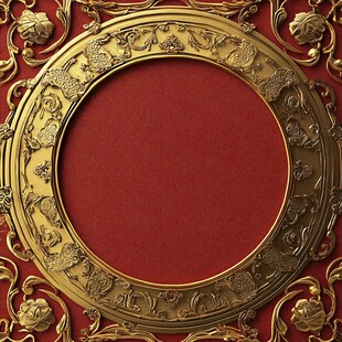 金色雕花红底圆形装饰框