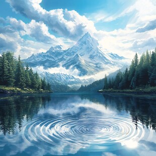 湖畔雪山美景