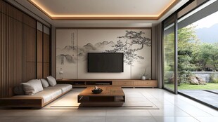 日式简约风客厅室内景观