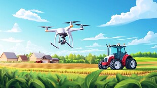 无人机与拖拉机共绘田园图景