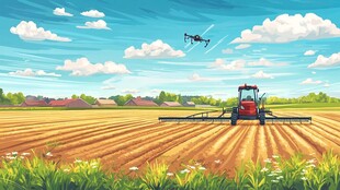 田野上的农机与无人机作业