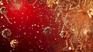 红色背景烟花糖果欢庆图