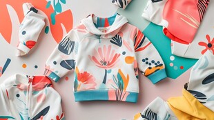 多彩花卉图案儿童连帽卫衣