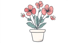 盆栽花卉插画