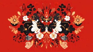 中式花卉蝴蝶喜庆装饰画