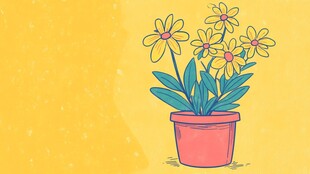 手绘盆栽黄色小花插画