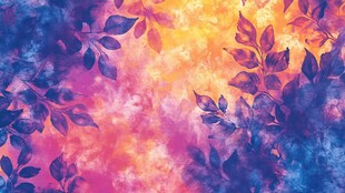 梦幻花叶水彩背景图案