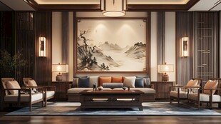 中式典雅客厅室内场景图
