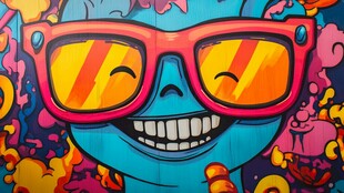 彩色笑脸涂鸦墙艺术画面