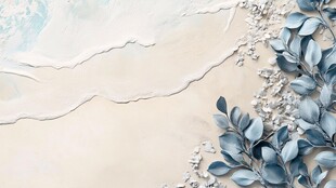 淡彩背景下的蓝叶花卉装饰