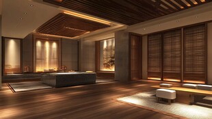 日式风格静谧木质客厅空间