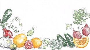 手绘缤纷果蔬边框装饰图