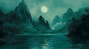 月夜下的静谧山水画卷