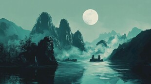 月夜漓江山水诗意画卷