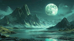 月夜下的奇幻山水景观