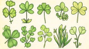 手绘清新三叶草及绿植集合