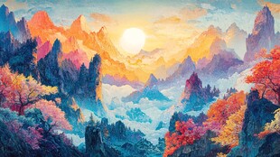 秋日壮丽山间日出景观