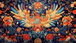 凤凰花卉刺绣图案艺术