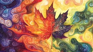 梦幻色彩枫叶艺术画作