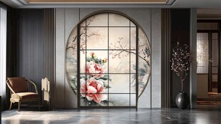 中式客厅的雅致花鸟屏风