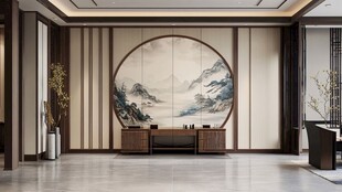 中式雅致客厅 山水圆画点缀