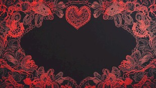 红色爱心蕾丝花纹背景图