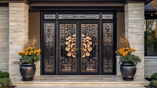 豪华中式双开铁艺入户门