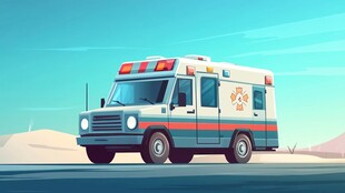 公路上的卡通风格救护车