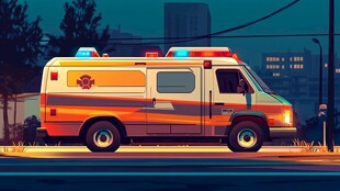 夜晚街头的紧急医疗救护车