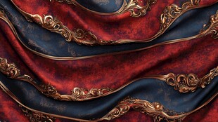 华丽红黑绸布与金色纹饰