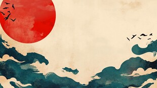 红日云海飞鸟中式意境图