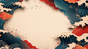 中式海浪边框背景图